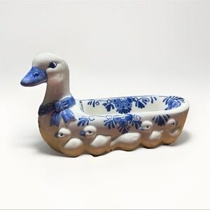 Blue and White Ceramic Duck Butter dish
